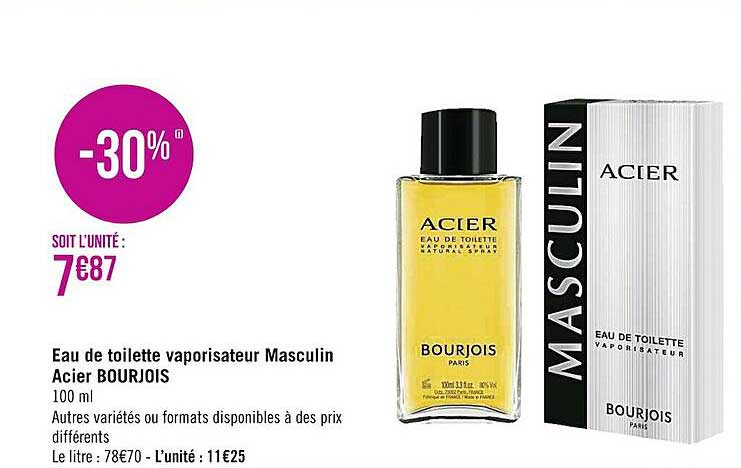eau de toilette vaporisateur masculin acier bourjois