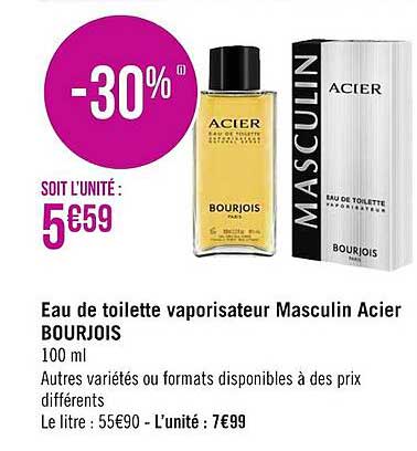 eau de toilette vaporisateur masculin acier bourjois