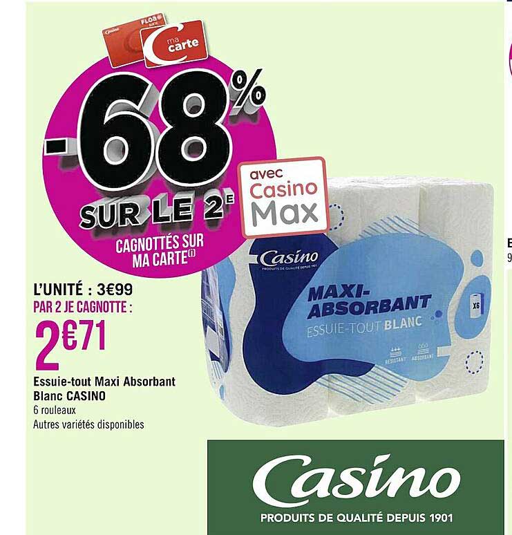 essuie-tout maxi absorbant blanc casino