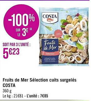Fruits De Mer Sélection Cuits Surgelés Costa