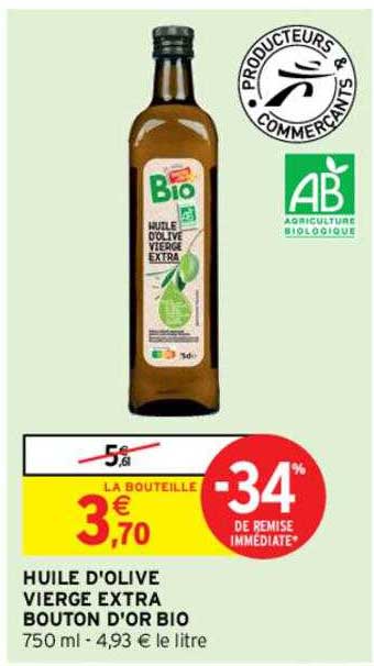 Huile D'olive Vierge Extra Bouton D'or Bio -34% De Remise Immédiate