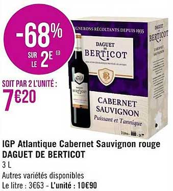 igp atlantique cabernet sauvignon rouge daguet de berticot