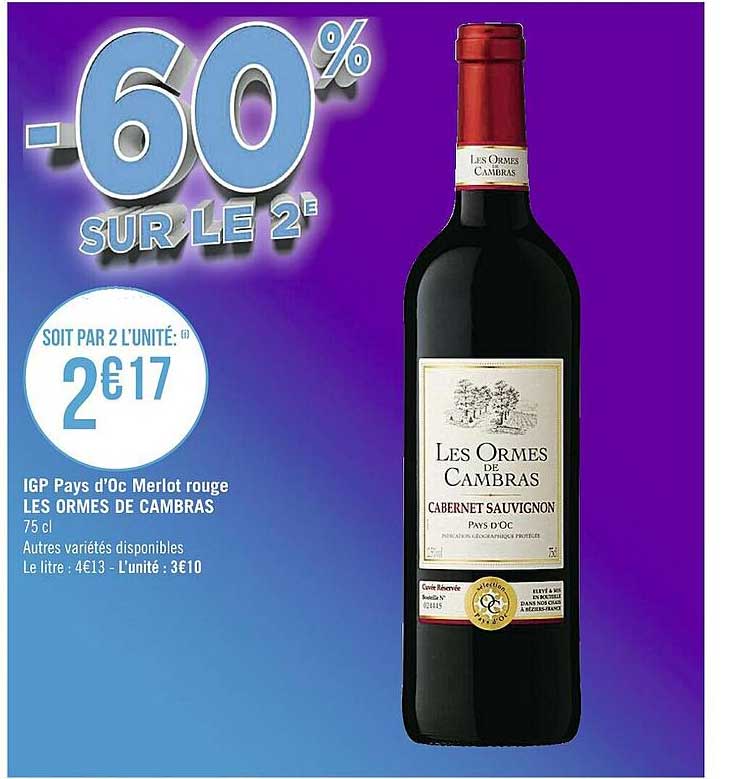 igp pays d'oc merlot rouge les ormes de cambras