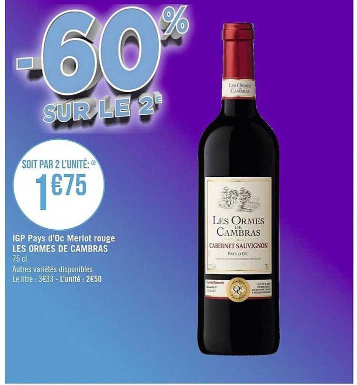 igp pays d'oc merlot rouge les ormes de cambras