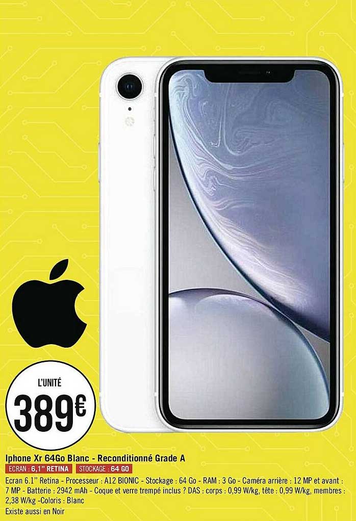 iphone xr 64go blanc - reconditionné grade a