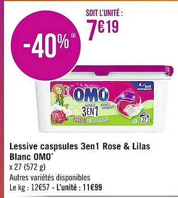 Lessive Capsules 3 En 1 Rose & Lilas Blanc Omo