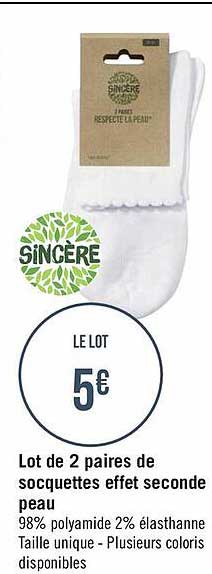 lot de 2 paires de socquettes effet seconde peau sincère