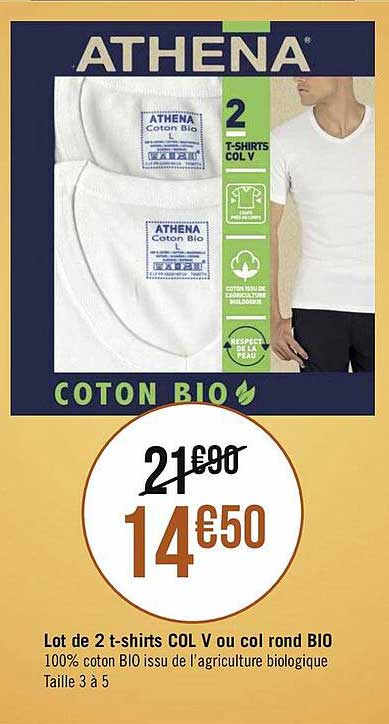 lot de 2 t-shirts col v ou col rond bio