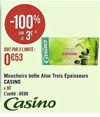 mouchoirs boîte aloé trois épaisseurs casino