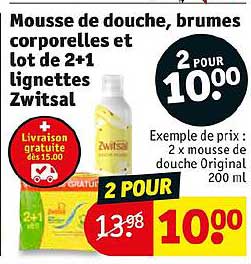 mousse de douche, brumes corporelles et lot de 2+1 lignettes zwitsal