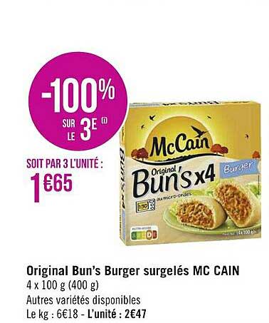 original bun's burger surgelés mc cain