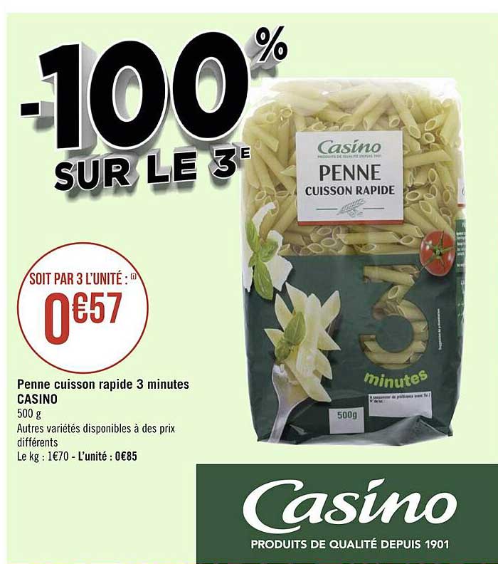 penne cuisson rapide 3 minutes casino