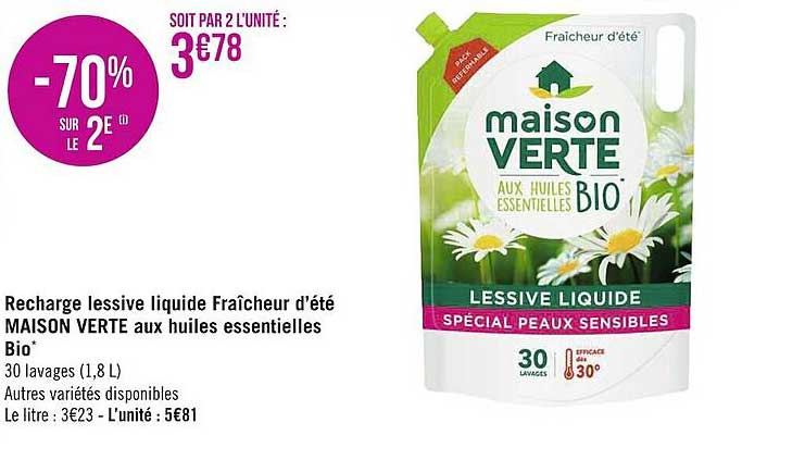 recharge lessive liquide fraîcheur d'été maison verte aux huiles essentielles bio