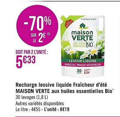 recharge lessive liquide fraîcheur d'été maison verte aux huiles essentielles bio