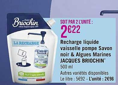 recharge liquide vaisselle pompe savon noir & algues marines jacques briochin
