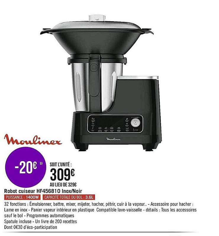 Robot Cuiseur Hf456810 Inox-noir Moulinex