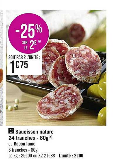 saucisson nature 24 tranches - 80g