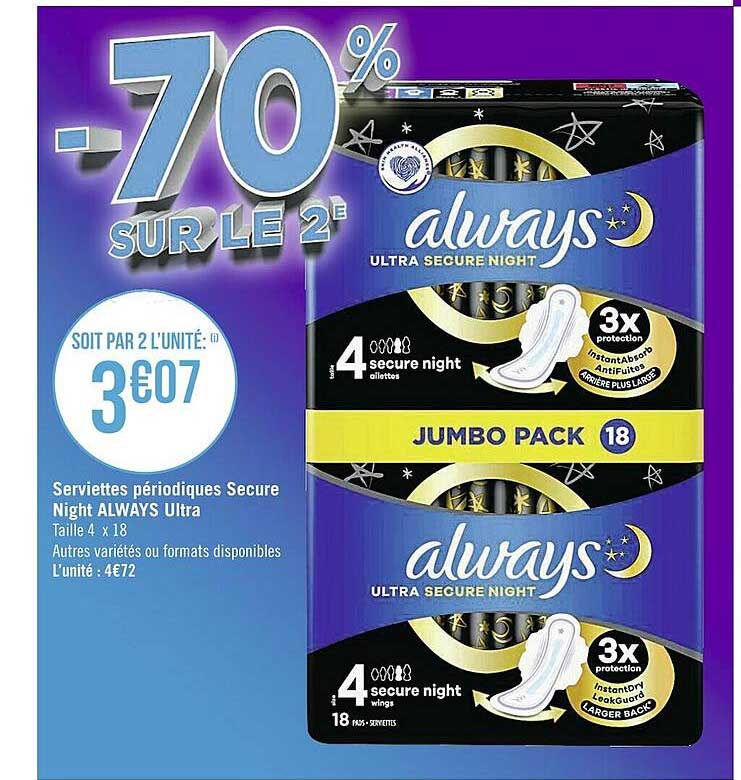 serviettes périodiques secure night always ultra