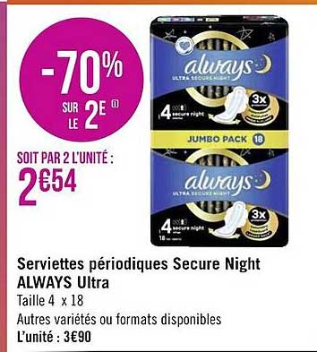 serviettes périodiques secure night always ultra