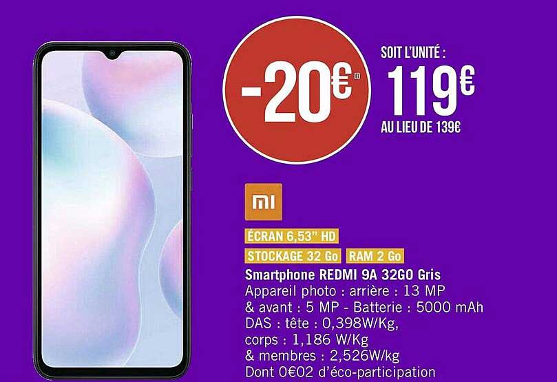 smartphone redmi 9a 32go gris xiaomi