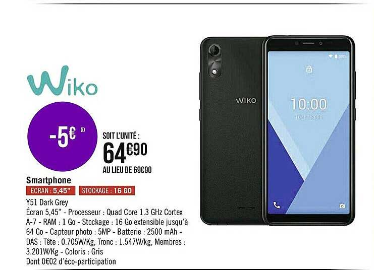 smartphone y51 dark grey wiko