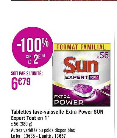 tablettes lave-vaisselle extra power sun expert tout en 1