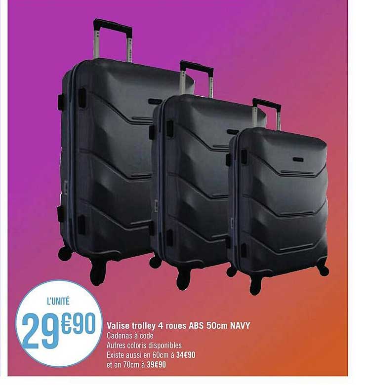 valise trolley 4 roues abs 50 cm navy