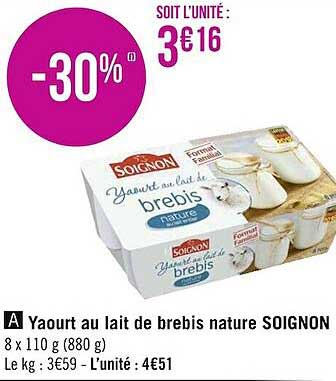 Yaourt Au Lait De Brebis Nature Soignon