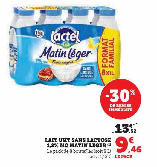 lait uht sans lactose 1,2% mg matin léger