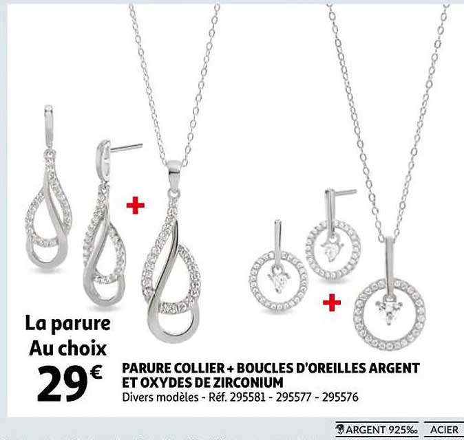 parure collier + boucles d'oreilles argent et oxydes de zirconium