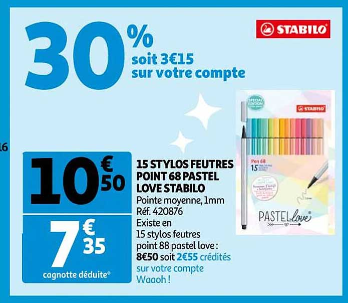 15 stylos feutres point 68 pastel love stabilo