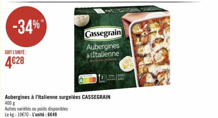 aubergines à l'italienne surgelées cassegrain