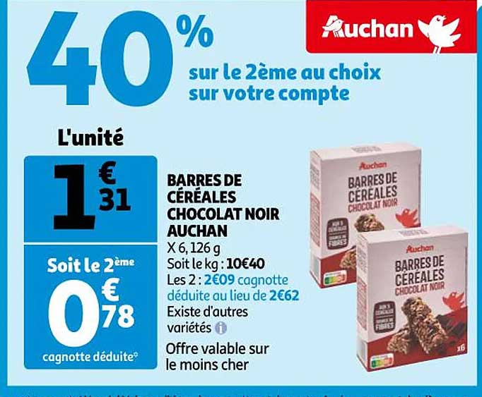 Barres De Céréales Chocolat Noir Auchan