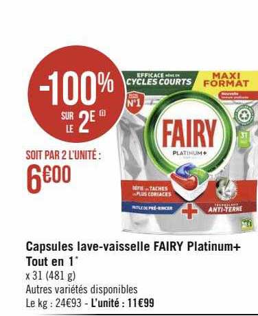 capsules lave-vaisselle fairy platinum+ tout en 1