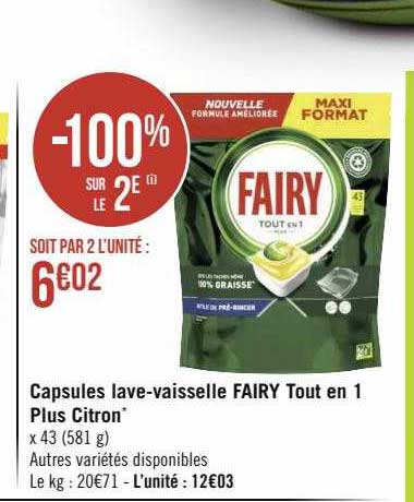 capsules lave-vaisselle fairy tout en 1 plus citron