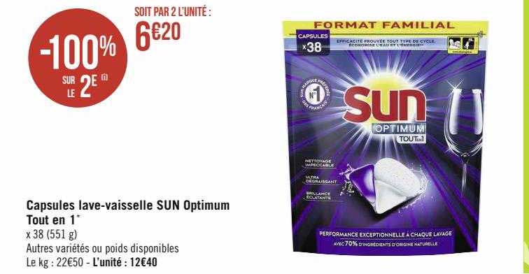 capsules lave-vaisselle sun optimum tout en 1