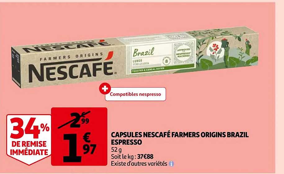 capsules nescafé farmers origins brazil espresso