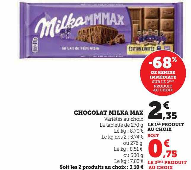 Chocolat Milka Max -68% De Remise Immédiate Sur Le 2ème Produit Au Choix