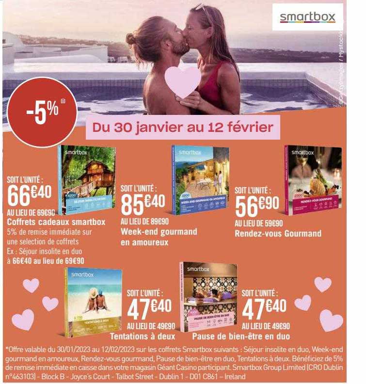 coffrets cadeaux smartbox, week-end gourmand en amoureux, rendez-vous gourmand, tentations à deux, pause de bien-être en duo