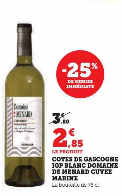 côtes de gascogne igp blanc domaine de menard cuvée marine -25% de remise immédiate