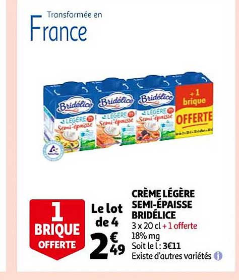 crème légère semi-épaisse bridélice