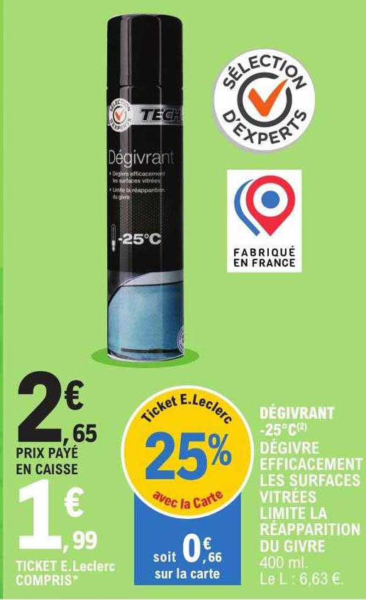 dégivrant -25°c dégivre efficacement les surfaces vitrées réapparition du givre