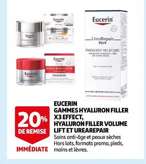 eucerin gammes hyaluron filler x3 effect, hyaluron filler volume lift et urearepair