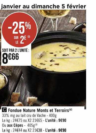 fondue nature monts et terroirs ou aux cèpes