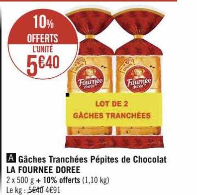 gâches tranchées pépites de chocolat la fournée dorée