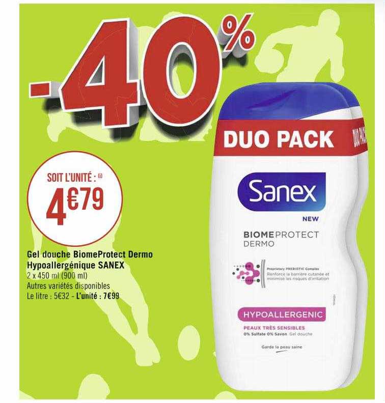 gel douche biomeProtect dermo hypoallergénique sanex
