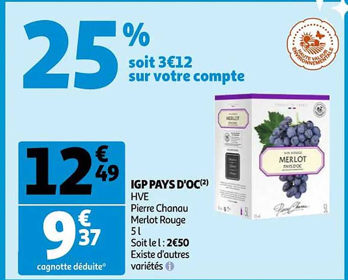 igp pays d'oc hve pierre chanau merlot rouge