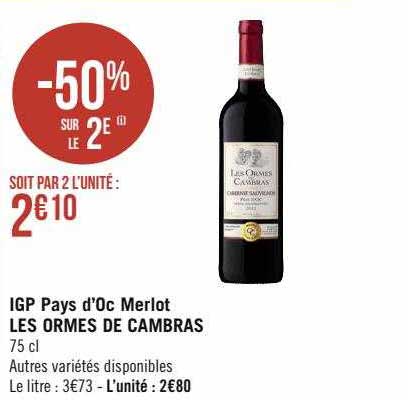igp pays d'oc merlot les ormes de cambras