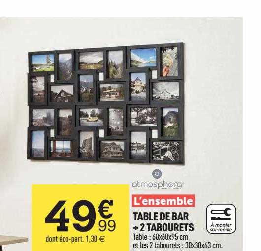 l'ensemble table de bar + 2 tabourets