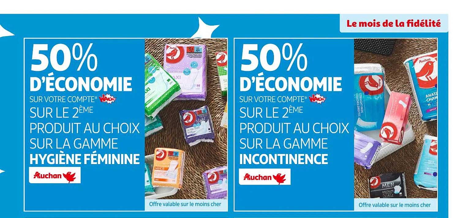 la gamme hygiène féminine auchan, la gamme incontinence auchan